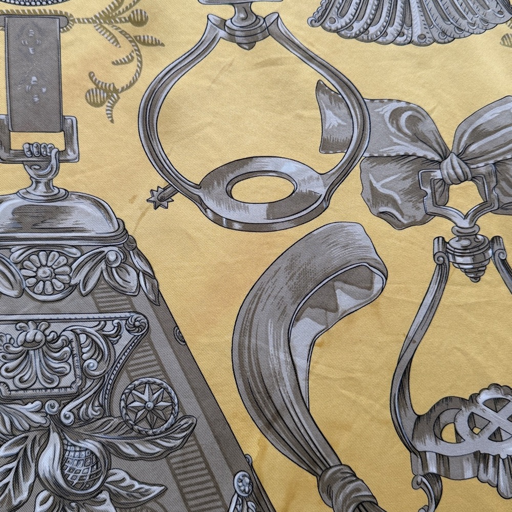 Hermes Yellow and Gray Etriers Silk Scarf - Picture 5 of 8